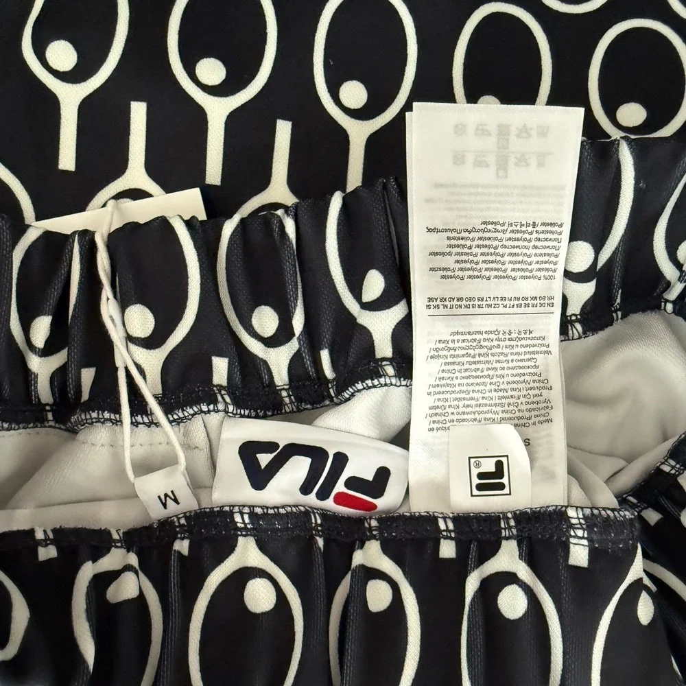 Fila Navy White Tennis‎ Racket Print Midi Skirt w/ Pockets Women's Medium NWT